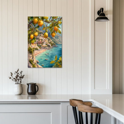 Lemon Wall Art, Italian Fruit Canvas Wall Art, Mediterranean Lemon Kitchen Wall Decor, Pictures for Kitchen, Vintage Poster Art Wall Decor for Kitchen Artwork Prints 12" × 16"