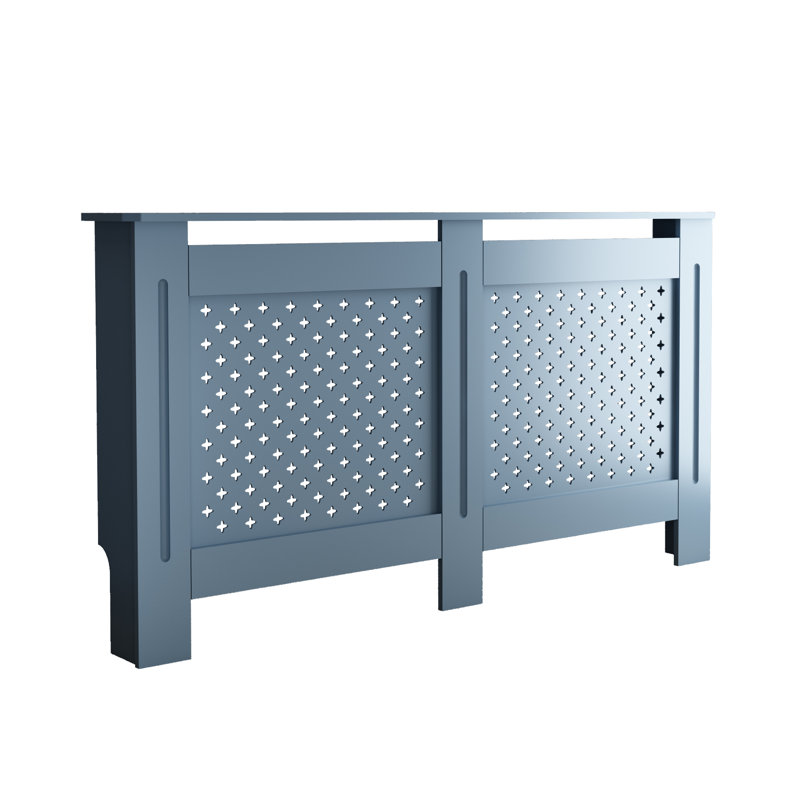 Cache-radiateur en MDF, 172 cm (L) × 19 cm (P) × 82 cm (H), finition laquée à base d'eau, pièce unique, façade perforée décorative avec tablette supérieure, gris pâle