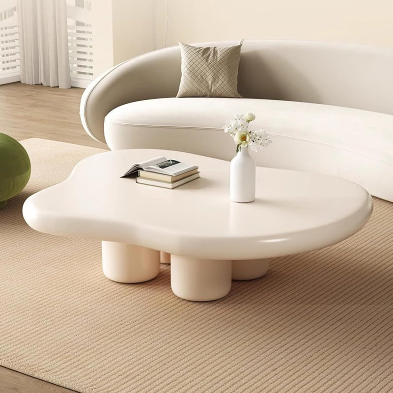 Cloud Shape Cream Coffee Table, Modern Low Style Living Room Center Table, 4-Legged Small Coffee Table, Living Room Balcony Indoor Universal