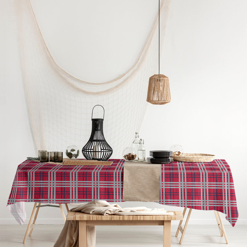 Nappe en mélange de coton à carreaux, Rouge / bleu nautique / argent nouveau siècle