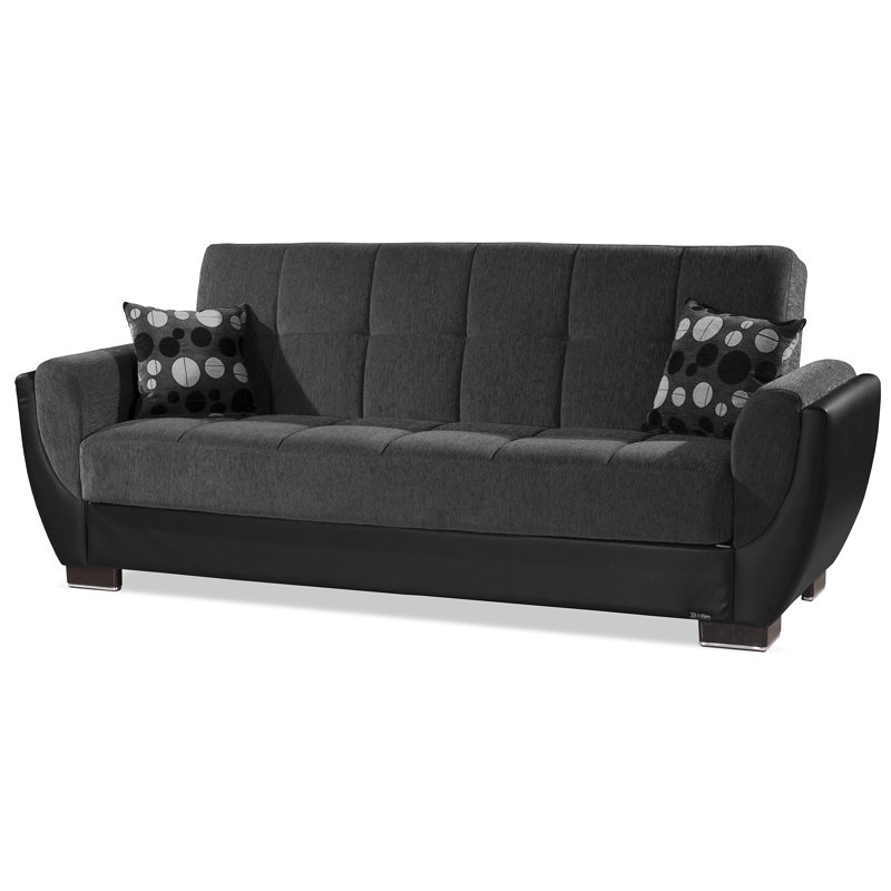 Upholstered 93.5'' Sleeper Sofa, Dark Gray/ Black