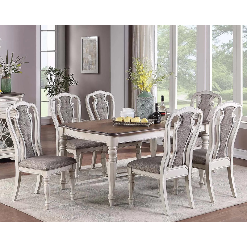 66.4" W DINING TABLE, ANTIQUE WHITE + OAK