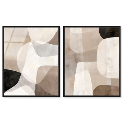 «Earthy Overlays», reproduction d'art encadrée, ensemble d'art abstrait bohème par Art Remedy, cadre noir, 16 x 20