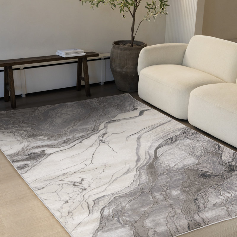 Tapis d'intérieur rectangulaire à motif de tourbillons gris Margia, Rectangle 5 pi 3 po x 7 pi 7 po