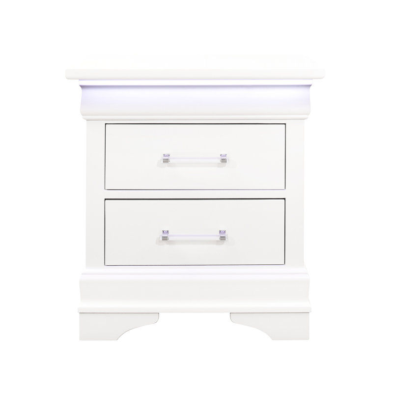 Solid Wood + Nightstand - Led White 2 Drawer Spacious Design With Unit