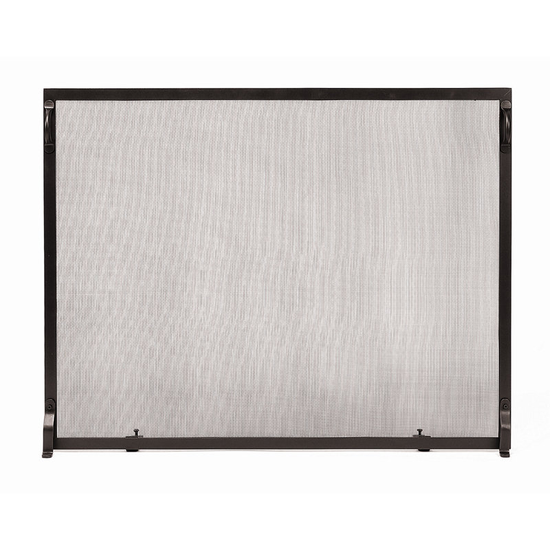 Graphite Wrought Iron Single Panel Fireplace Screen with Mesh Door