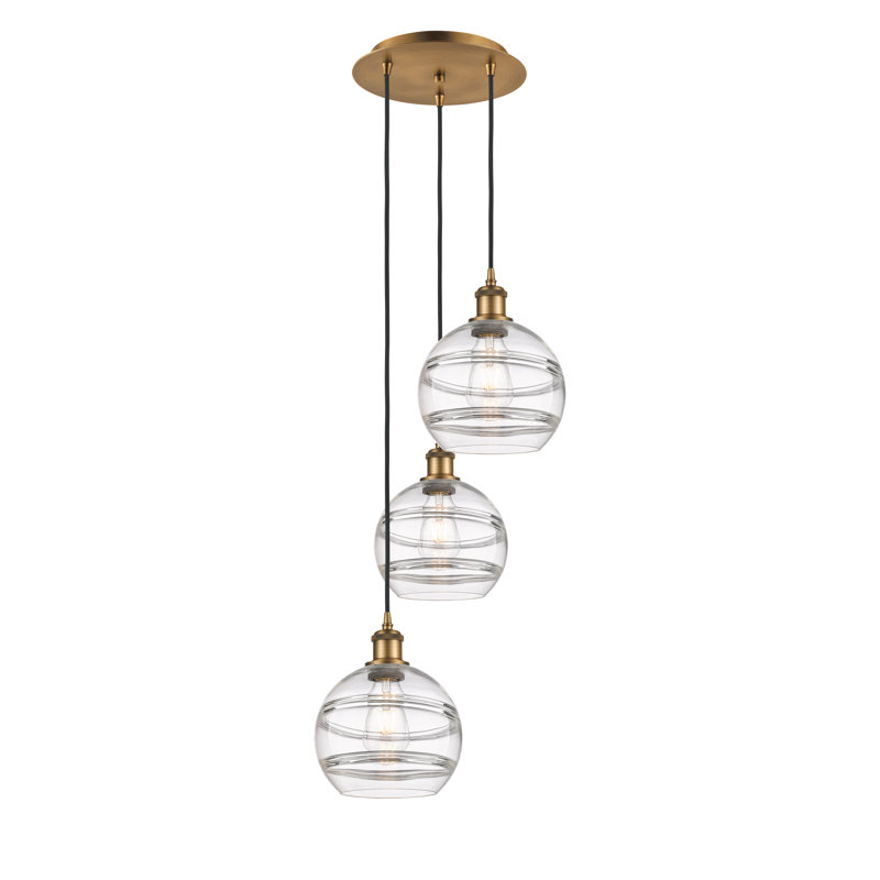 Luminaire suspendu en grappe à 3 lumières Chartoff, H 30,38 po x l 14,5 po x P 14,5 po, Transparent, Laiton brossé