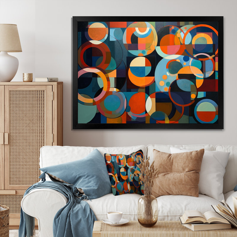 Impression sur toile encadrée "Orange Blue Geometrie Unleashed I - Abstract Shapes", Cadre simple noir