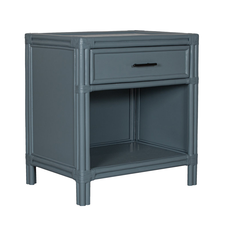 Clara Collection 1 - Drawer Rattan Nightstand, Regatta Blue