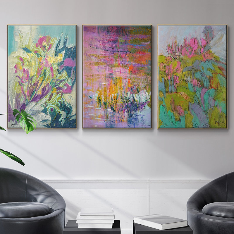 Rise and Bloom - Ensemble de 3 cadres flottants sur toile, Naturel, H 48 po x l 96 po x P 2 po