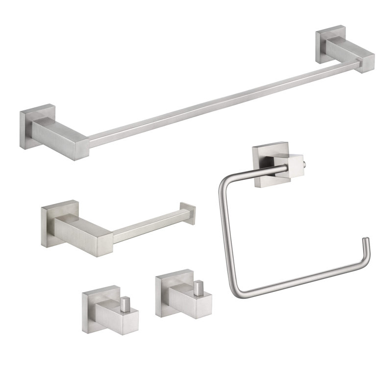 Cube 5 - Piece Bathroom Hardware Set, Brushed Nickel