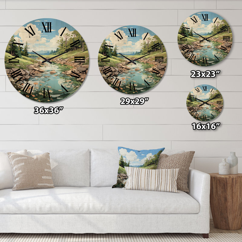 Horloge murale Coastal Creek Silver Stream II - Paysages surdimensionnés, Moyenne