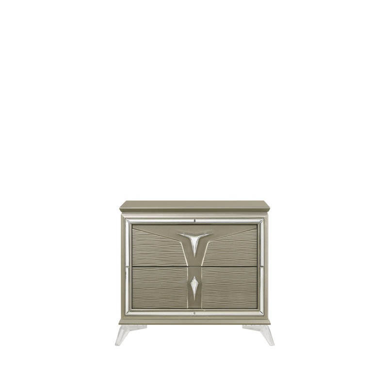 Table de chevet moderne en bois avec 2 tiroirs et décorations en miroir | Idée de cadeau
