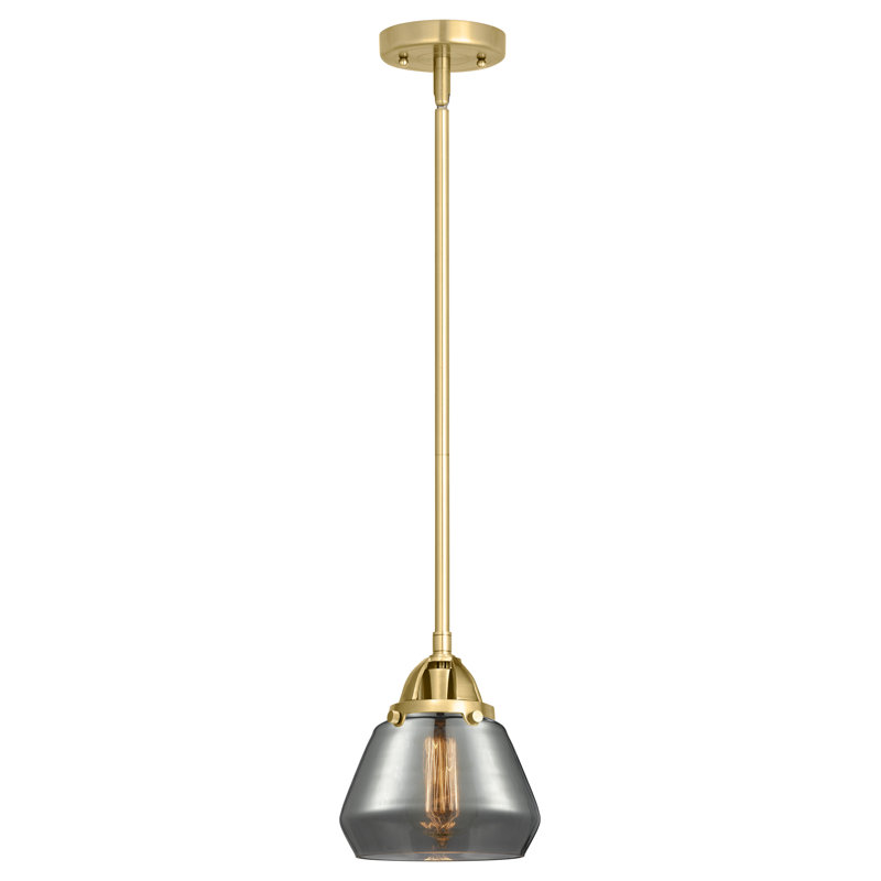 Mini-luminaire suspendu 1 lumière 7 po Nouveau 2 - Elim - 1 lumière DEL - Finition nickel - Abat-jour blanc, Or satiné