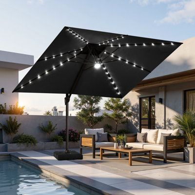11' X 11' Solar LED Lights Cantilever Patio Umbrella with Counterweights Base