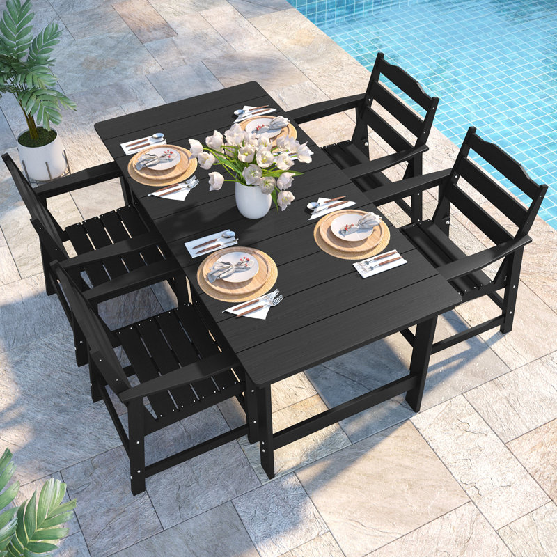 Harborview All-Weather HDPE Outdoor Patio Dining Table With Umbrella Hole, Black