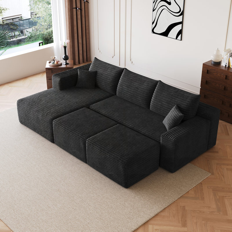 Canapé modulaire 95 "avec 2 repose-pieds Cloud, Black 