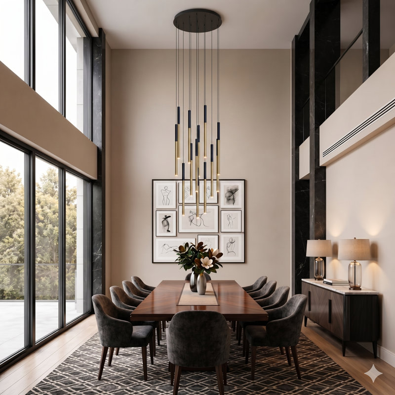 Baileyton 13 - Light Cluster Pendant, Black Top / Brushed Brass
