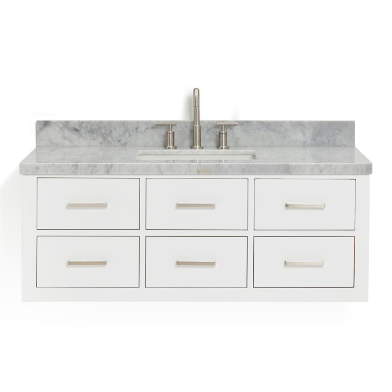 Ensemble de meuble-lavabo mural simple 49 po, Blanc, Nickel brossé