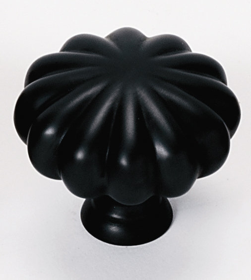 Round Cabinet Knob, Matte Black, 0.9375" H x 1.25" W x 0.5" D