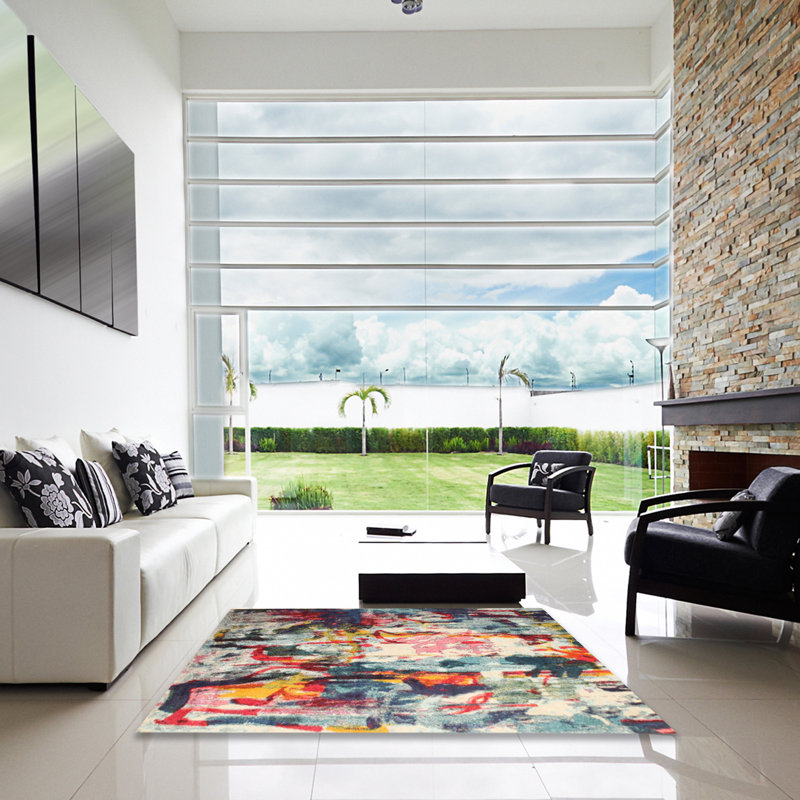 Contemporary Pink/Orange/Green Area Rug, Square 6'
