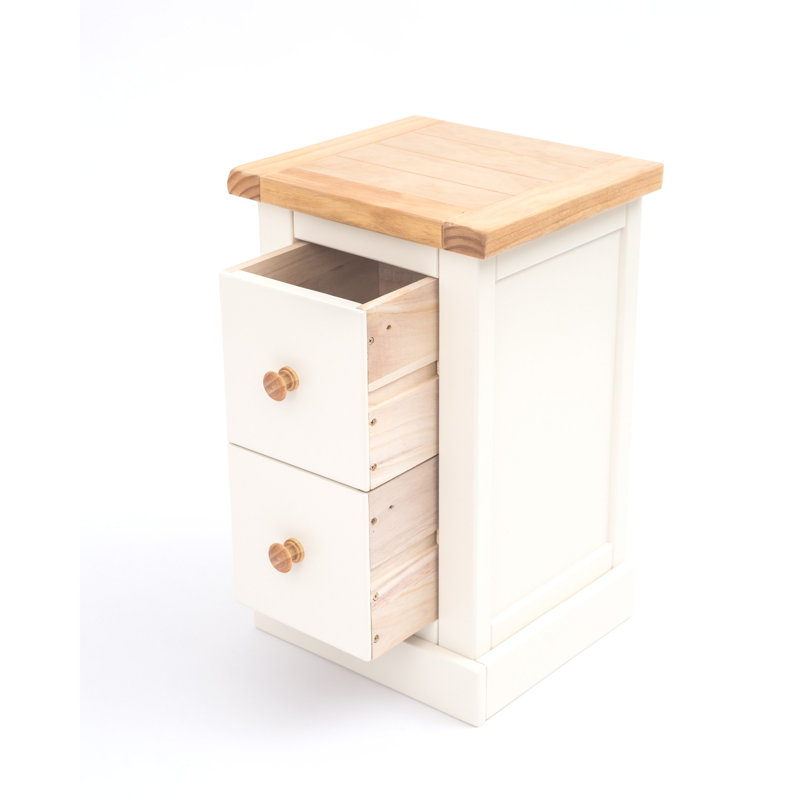 35 cm W Bedside Table, Off-White, Wood Knob