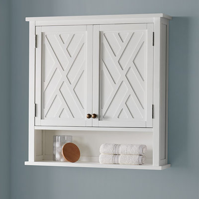 Lund Wall Mounted Space-Saving Bathroom Cabinet with Shaker-Style Doors, Adjustable Shelf & Open Storage