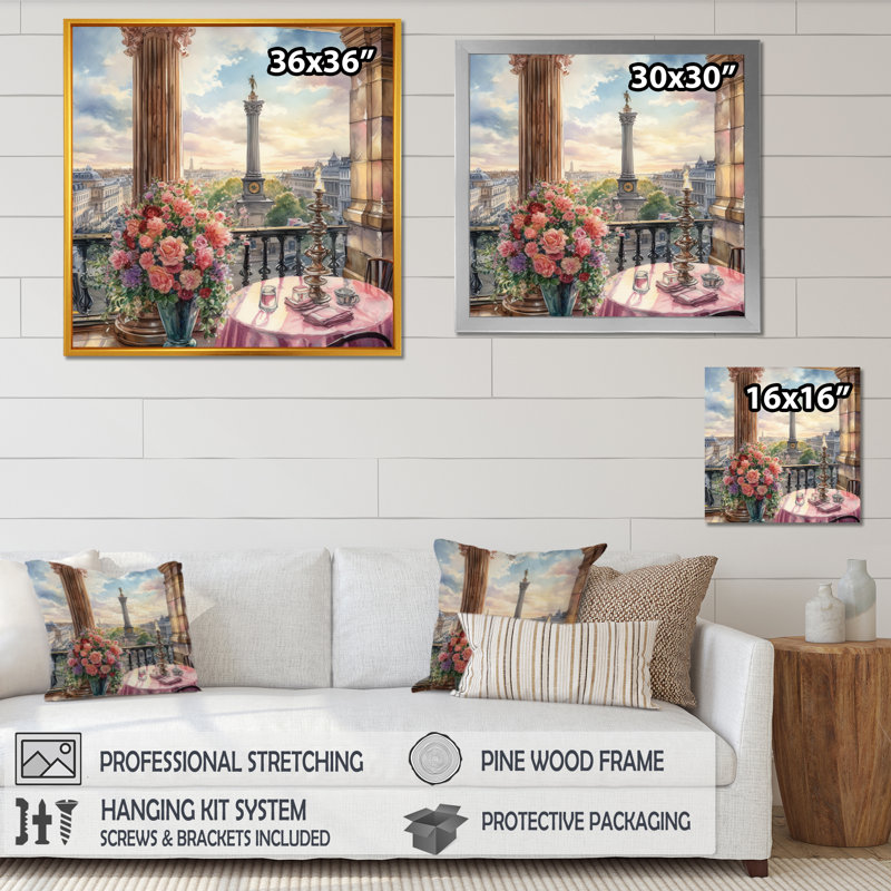 Magnifique balcon vue de Londres II, reproduction d'art sur toile, Cadre photo noir, H 16 po x l 16 po x P 1 po