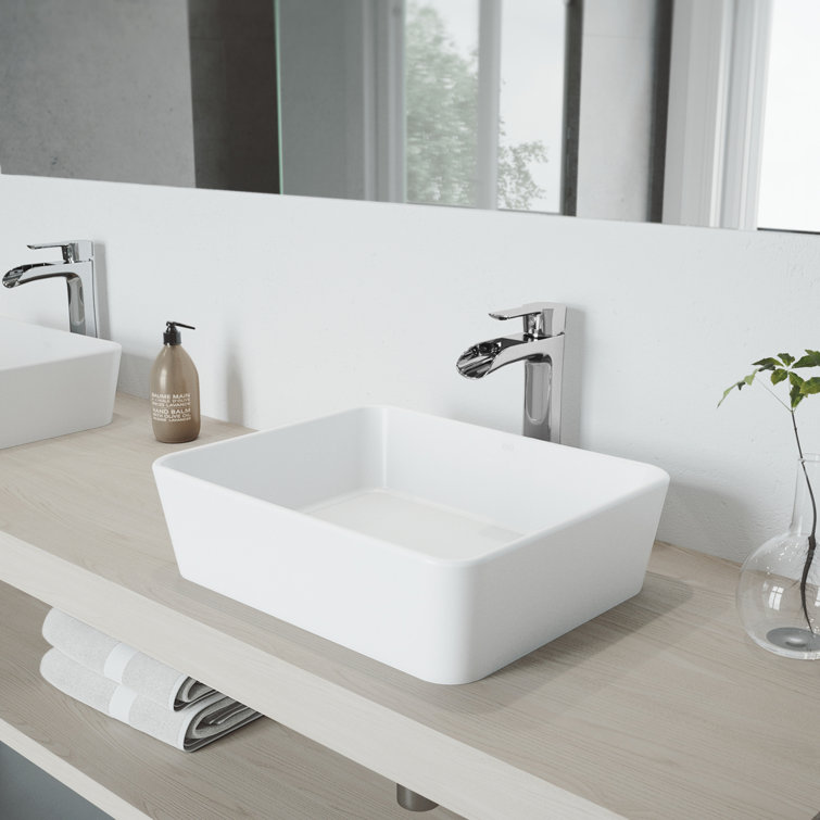 Marigold 18" L x 14" W x 5" H Rectangular White Matte Stone™ Vessel Bathroom Sink with 11" H Faucet