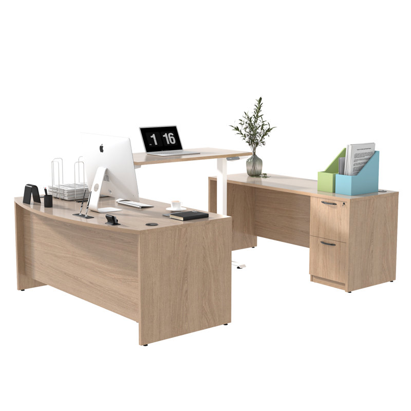 106.3'' Height Adjustable U-Shaped Executive Desk with File Cabinets, Lime Oak