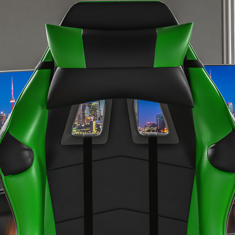 Latitude Run Muskoka Adjustable Headrest and Reclining PC & Racing Game Chair, Green