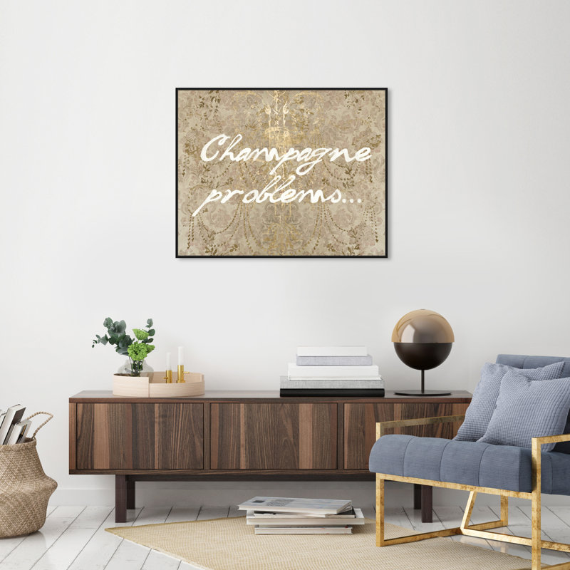 Champagne issues - Art textuel, H 30 po x l 36 po, Cadre flottant noir
