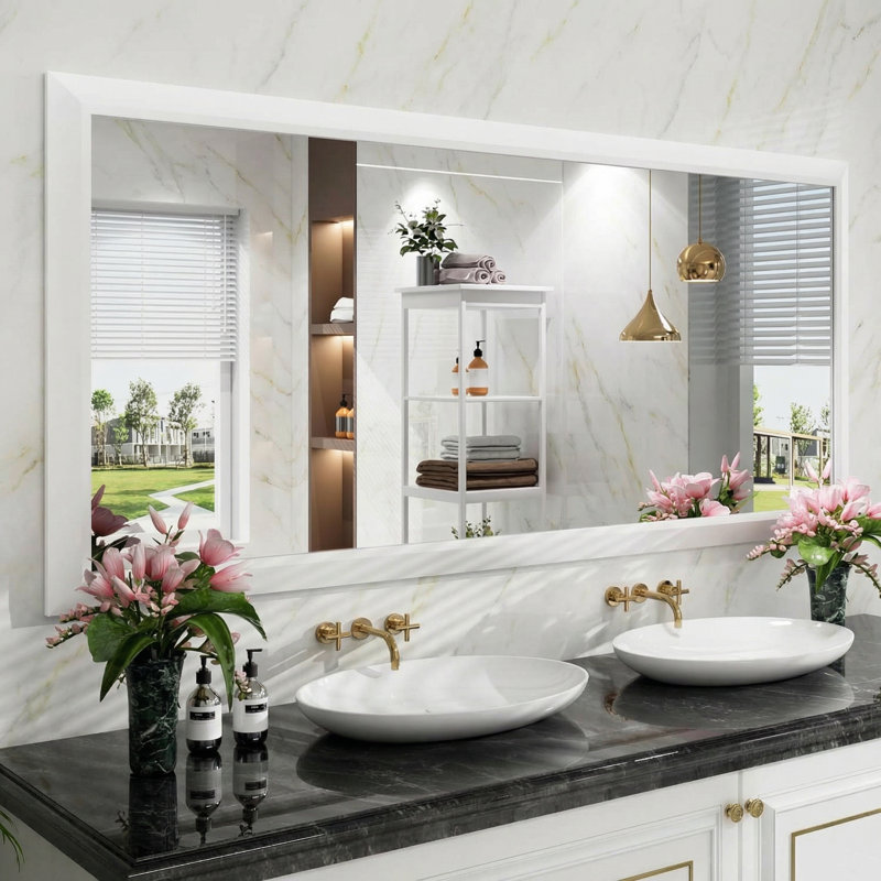 Lunara Belveled Edged Accent Rectangular Bathroom Wall Mirror with Tempered Glass & Rust-proof Aluminimn Framed, 48" x 30"