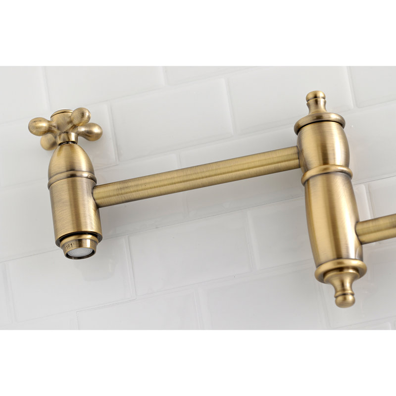 Kingston Brass Restoration Two-Handle 1-Hole Wall Mount Pot Filler Faucet, Vintage Brass