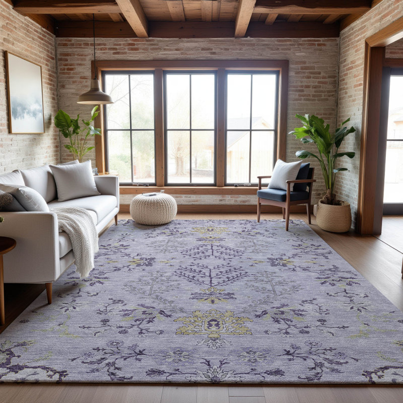 Premium Machine Washable Gurubaksh AMF1156 Floral Rug, Rectangle 2'6" x 3'10"