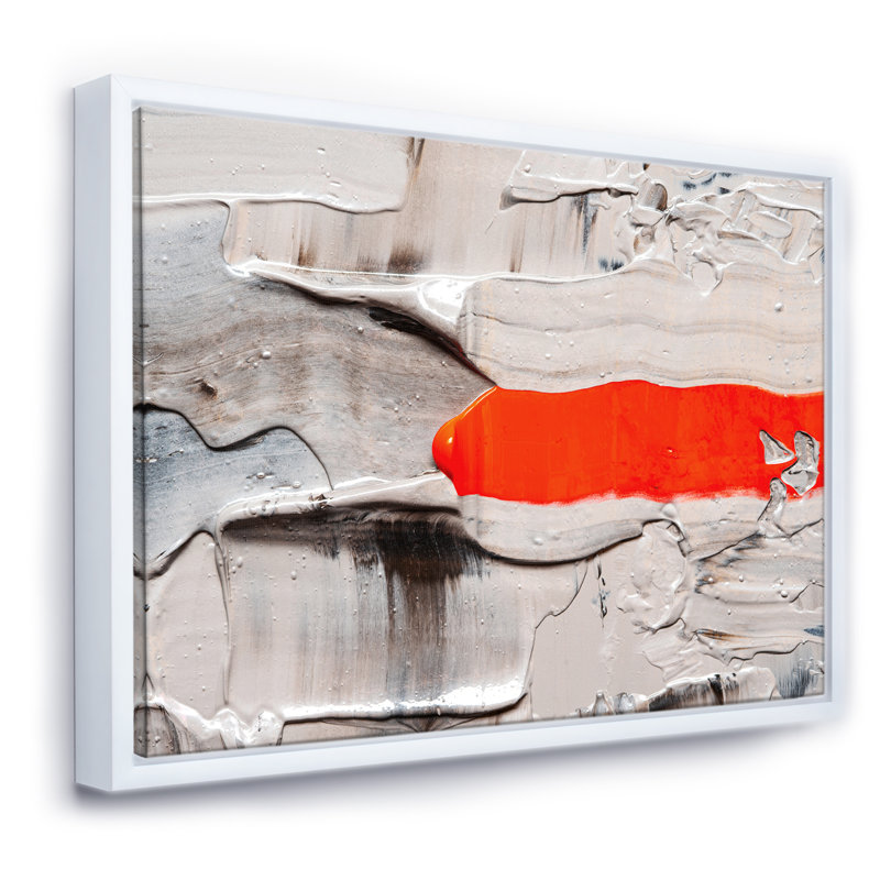 Vague rouge sur fond blanc cassé - reproduction d'art sur toile, Toile blanche encadrée, H 36 po x l 46 po x P 1,5 po