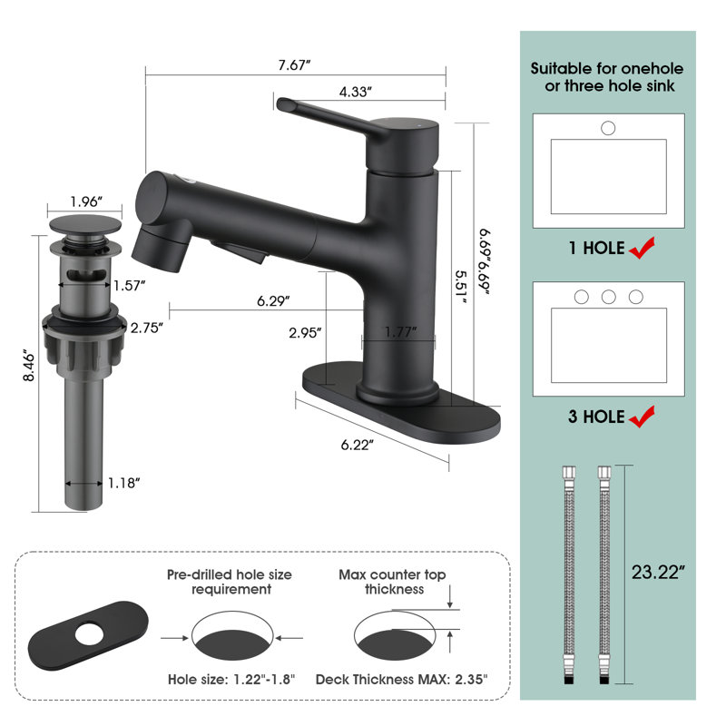 Single-handle Bathroom Faucet with Drain Assembly, Black