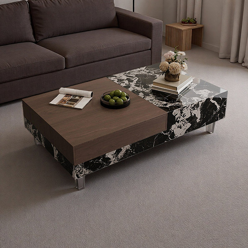 Table basse rectangulaire avec rangement en acrylique, 15.74" H x 55.11" L x 29.52" W, Black/White/Brown