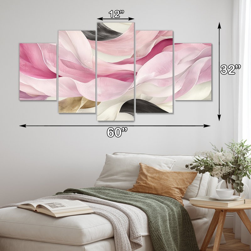 «Rose et blanc captivant marbre III», ensemble de toiles abstraites modernes