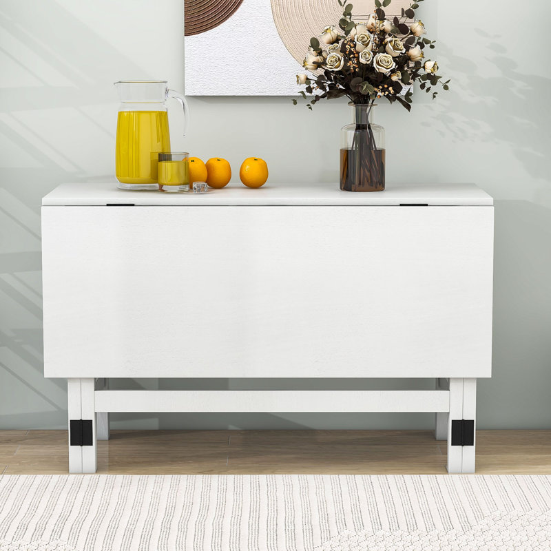 Mirlinda Extendable Dining Table with Drop Leaf for Small Places, White