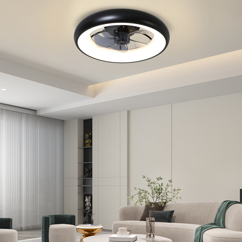  Flush Mount Ceiling Fan With Remote And Light, Black, Bladeless Ceiling Fan