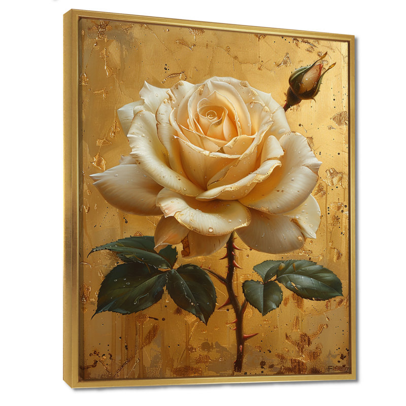 Jaune jaune rétro - art mural rose, H 32 po x l 16 po x P 1 po, Toile avec cadre flottant or