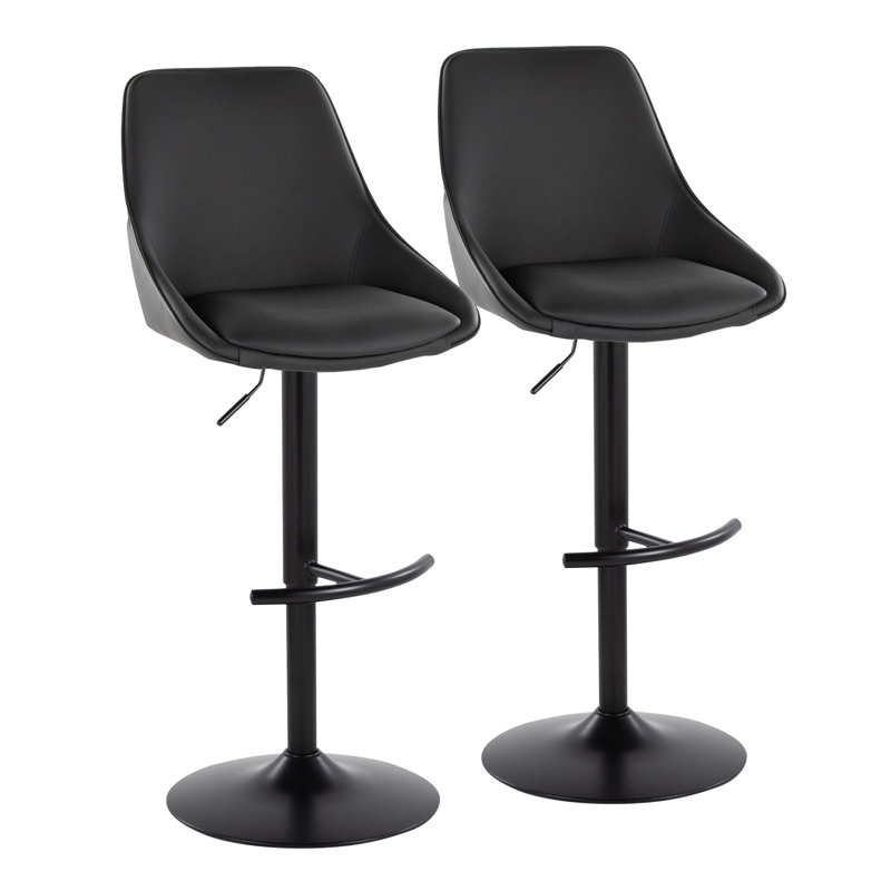 Tabouret de bar réglable Diana avec repose-pieds arrondi en T - ensemble de 2, Siège noir / cadre noir