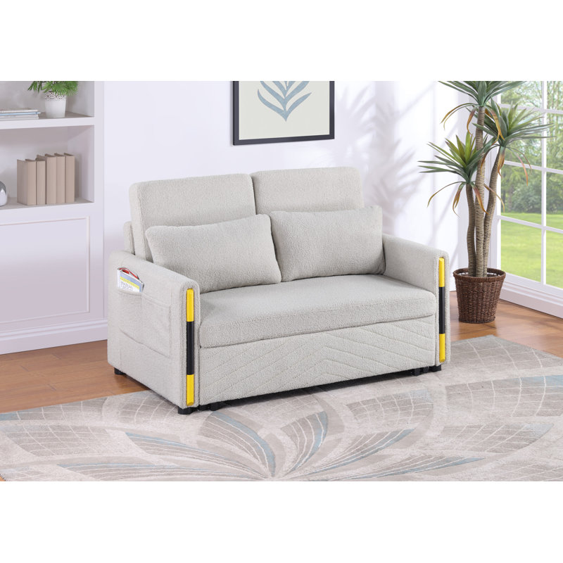 Causeuse-lit en velours avec poches latérales Teddy, Beige