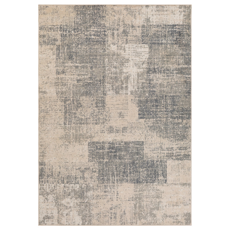 Nemahan Transitional Abstract Durable Performance Beige/Gray-Blue Area Rug, Rectangle 5'3" x 7'6"