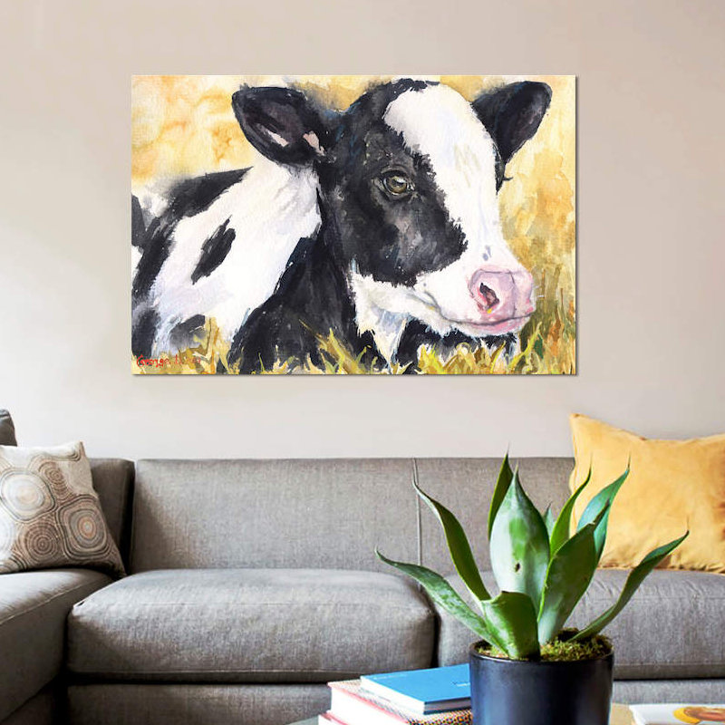 «Cow Baby», reproduction sur toile, H 26 po x l 40 po x P 1,5 po, Toile tendue, Pas de tapis
