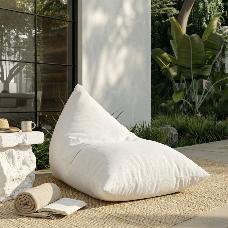 Yayn Modern Minimalist Olefin Outdoor Bean Bag Lounge Chair with Ergonomic Curved Design, Beige, 1