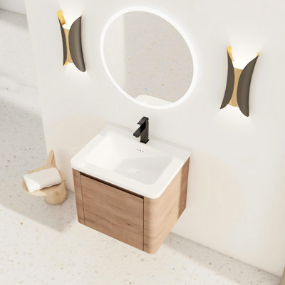 Meuble-lavabo de 24 po avec lavabo en céramique blanc, porte à fermeture en douceur et rebords arrondis pour rehausser l'esthétique 24 po avec rebords uniques, charnières pour une expérience silencieuse