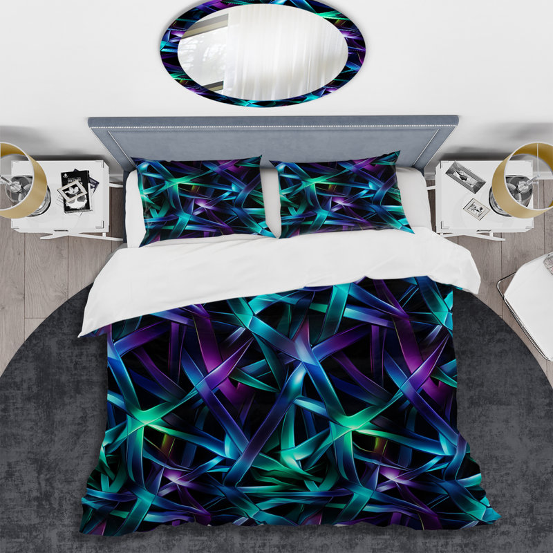 Ensemble de housse de couette géométrique Popart Luminous Neon Silhouette I