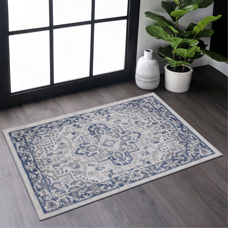 Collection 2X3 Blue/Grey/Oriental Non-Shedding Living Room Bedroom Dining Home Office Stylish And Stain Resistant Area Rug
